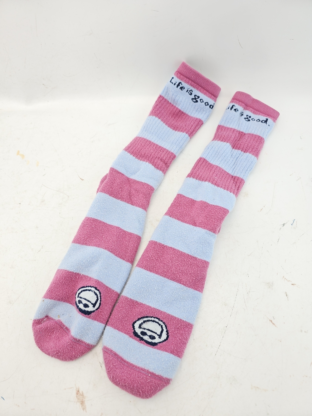 Life Is Good Pink & Light Blue Striped Crew Socks